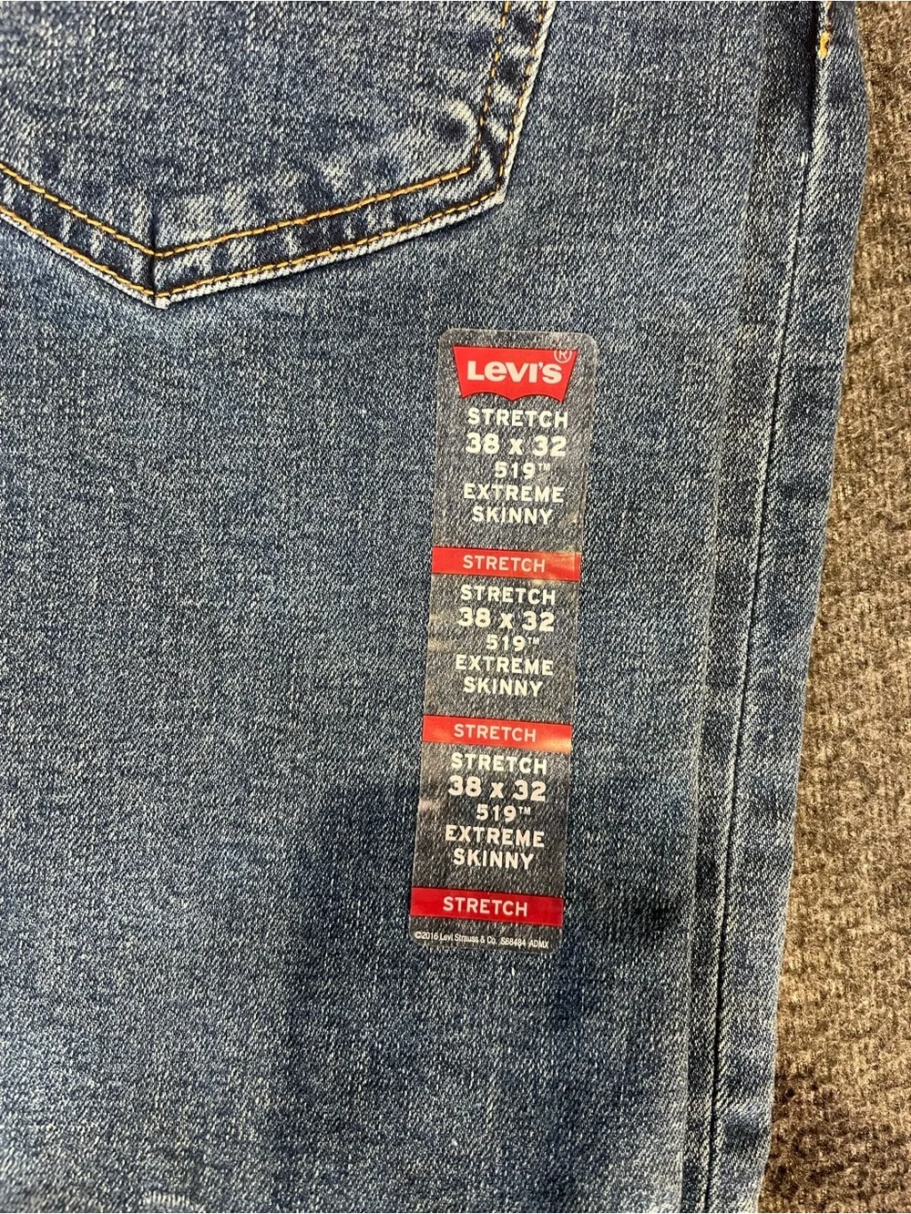 Levis 519 Extreme Skinny Jeans Mens 38x32 Stretch Fit NEW NWT